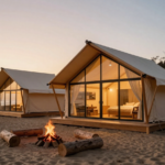freepik luxury glamping tents on a sandy beach at sunset e 32548